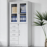 White Steel Lockable Office Storage Cabinet with Drawers Image - 13