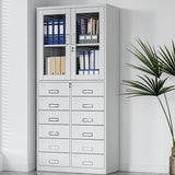 White Steel Lockable Office Storage Cabinet with Drawers Image - 14