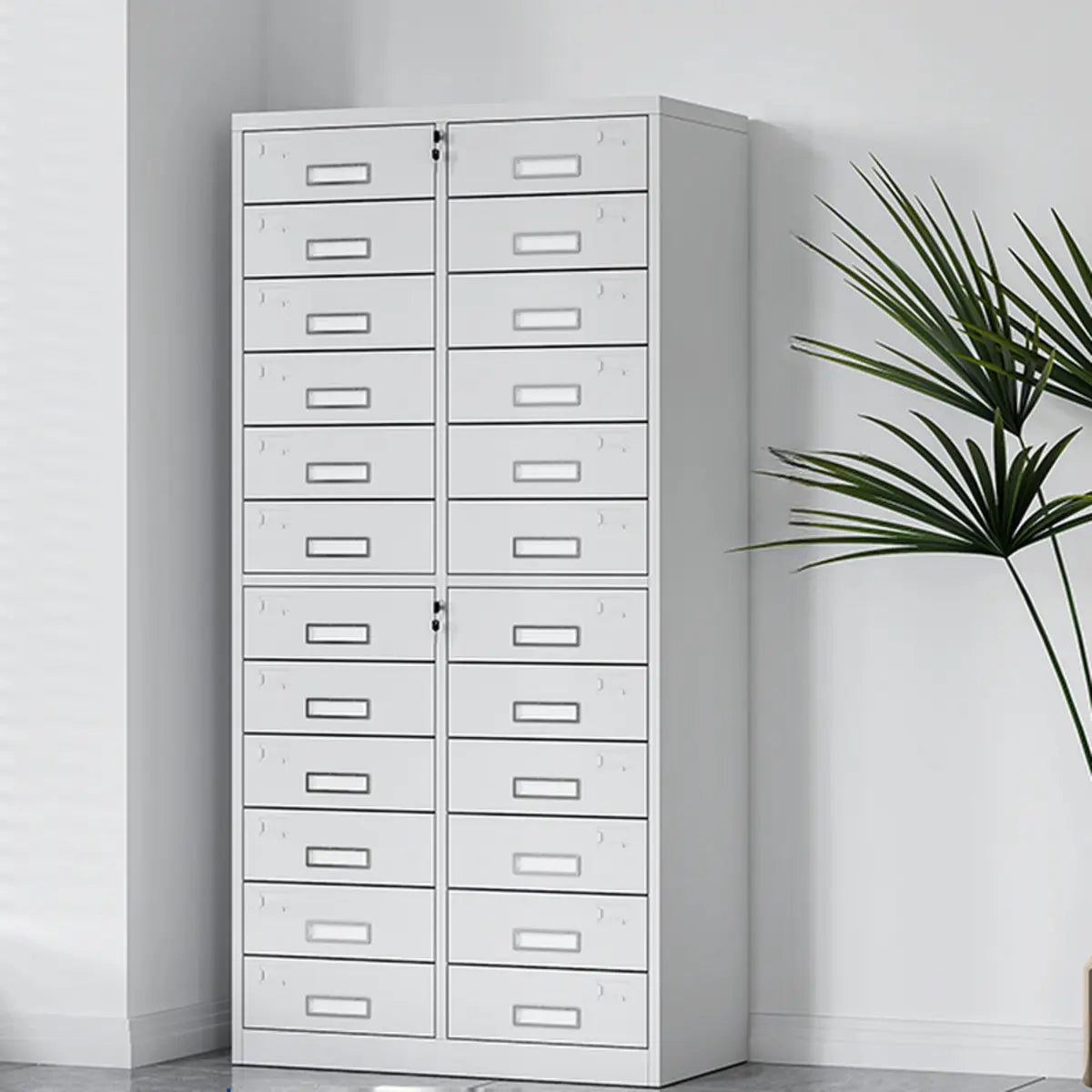 White Steel Lockable Office Storage Cabinet with Drawers Image - 17