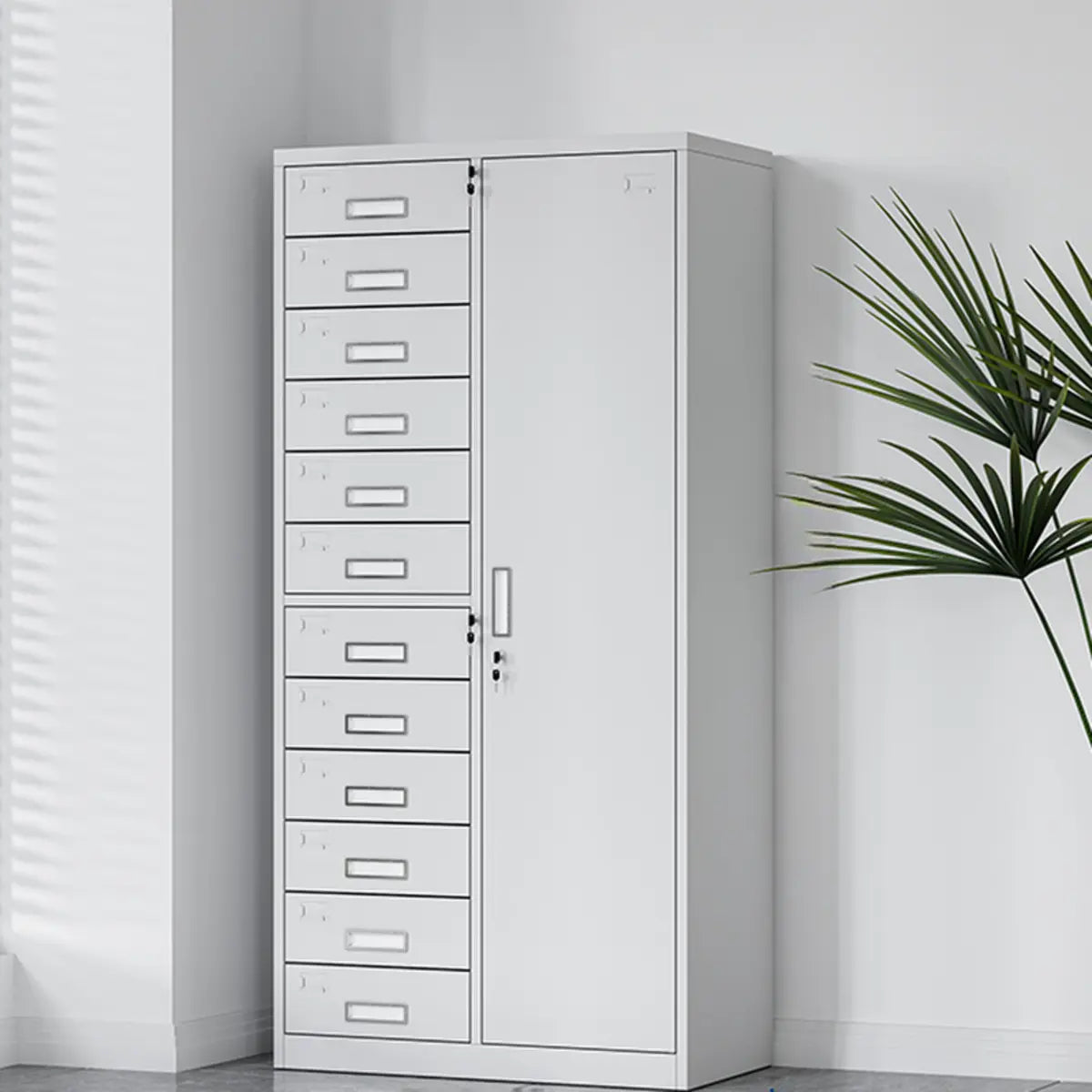 White Steel Lockable Office Storage Cabinet with Drawers Image - 18