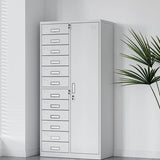 White Steel Lockable Office Storage Cabinet with Drawers Image - 18