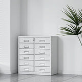 White Steel Lockable Office Storage Cabinet with Drawers Image - 2