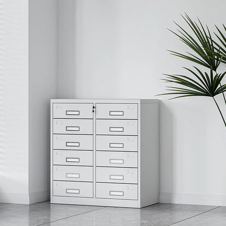 White Steel Lockable Office Storage Cabinet with Drawers Image - 2