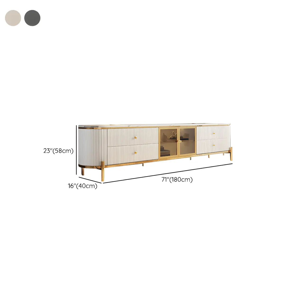 White Stone Drawers Shelves Long TV Stand with Legs 