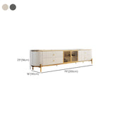 White Stone Drawers Shelves Long TV Stand with Legs Image - 12