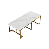 White Stone Gold Metal Base Conference Desk 10-Person Image - 2