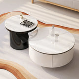 White Stone Nesting Round Coffee Table with Storage Image - 1