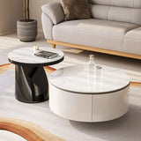 White Stone Nesting Round Coffee Table with Storage Image - 13