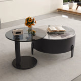 White Stone Nesting Round Coffee Table with Storage Image - 7