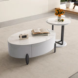 White Stone Nesting Round Coffee Table with Storage Image - 9