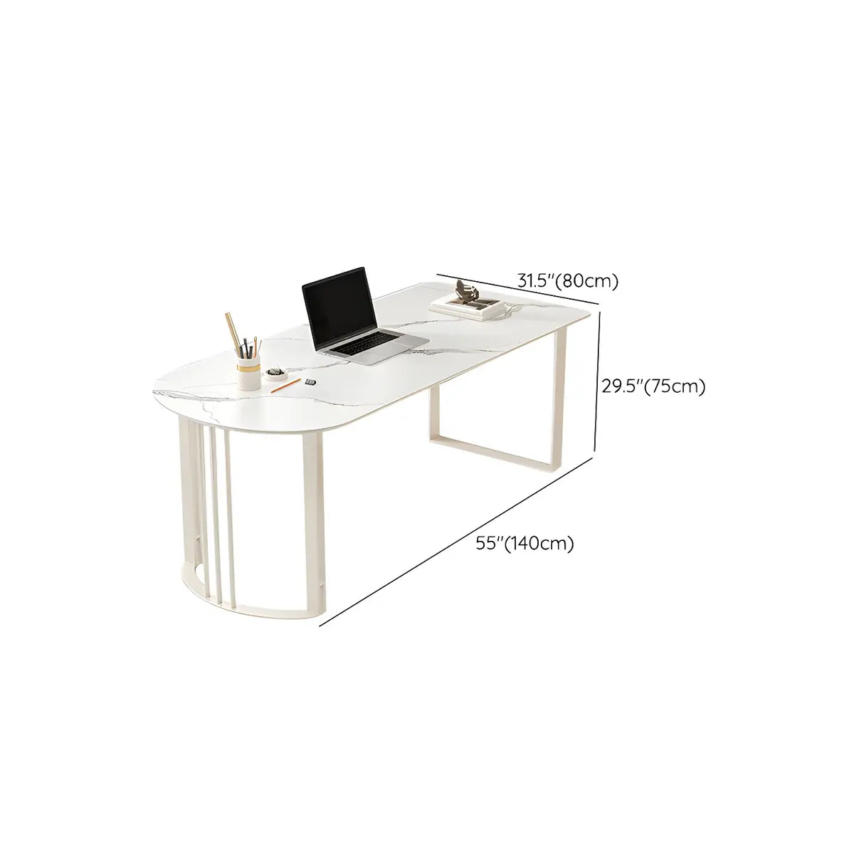 White Stone Peninsula-Shaped Metal Base Writing Desk Image - 10