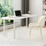 White Stone Peninsula-Shaped Metal Base Writing Desk Image - 4