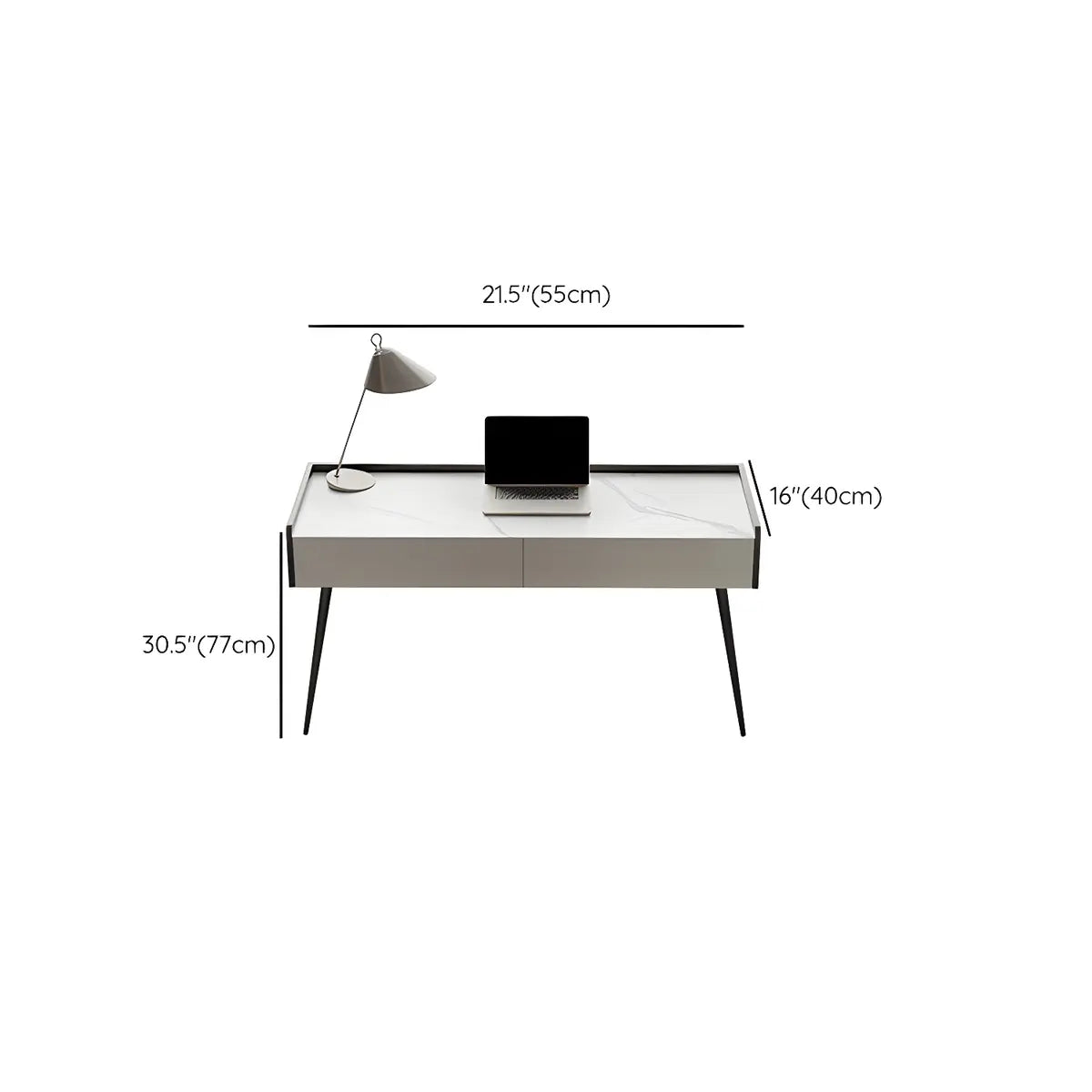 White Stone Rectangle Black Steel Base Writing Desk Image - 10