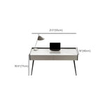 White Stone Rectangle Black Steel Base Writing Desk Image - 10