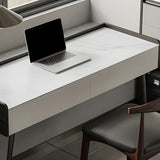 White Stone Rectangle Black Steel Base Writing Desk Image - 4