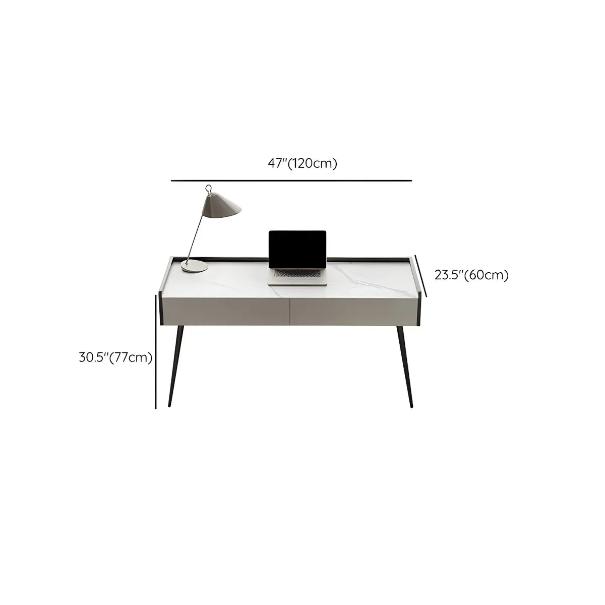 White Stone Rectangle Black Steel Base Writing Desk 