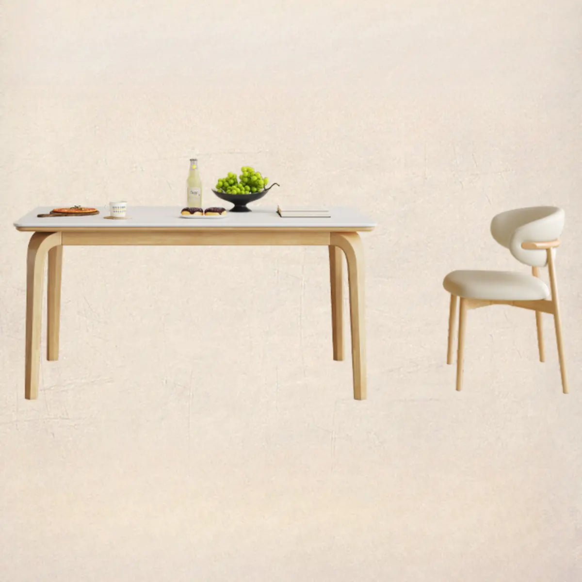 White Stone Rectangle Dining Table Set with 6 Chairs Image - 2