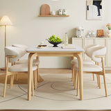 White Stone Rectangle Dining Table Set with 6 Chairs Image - 4