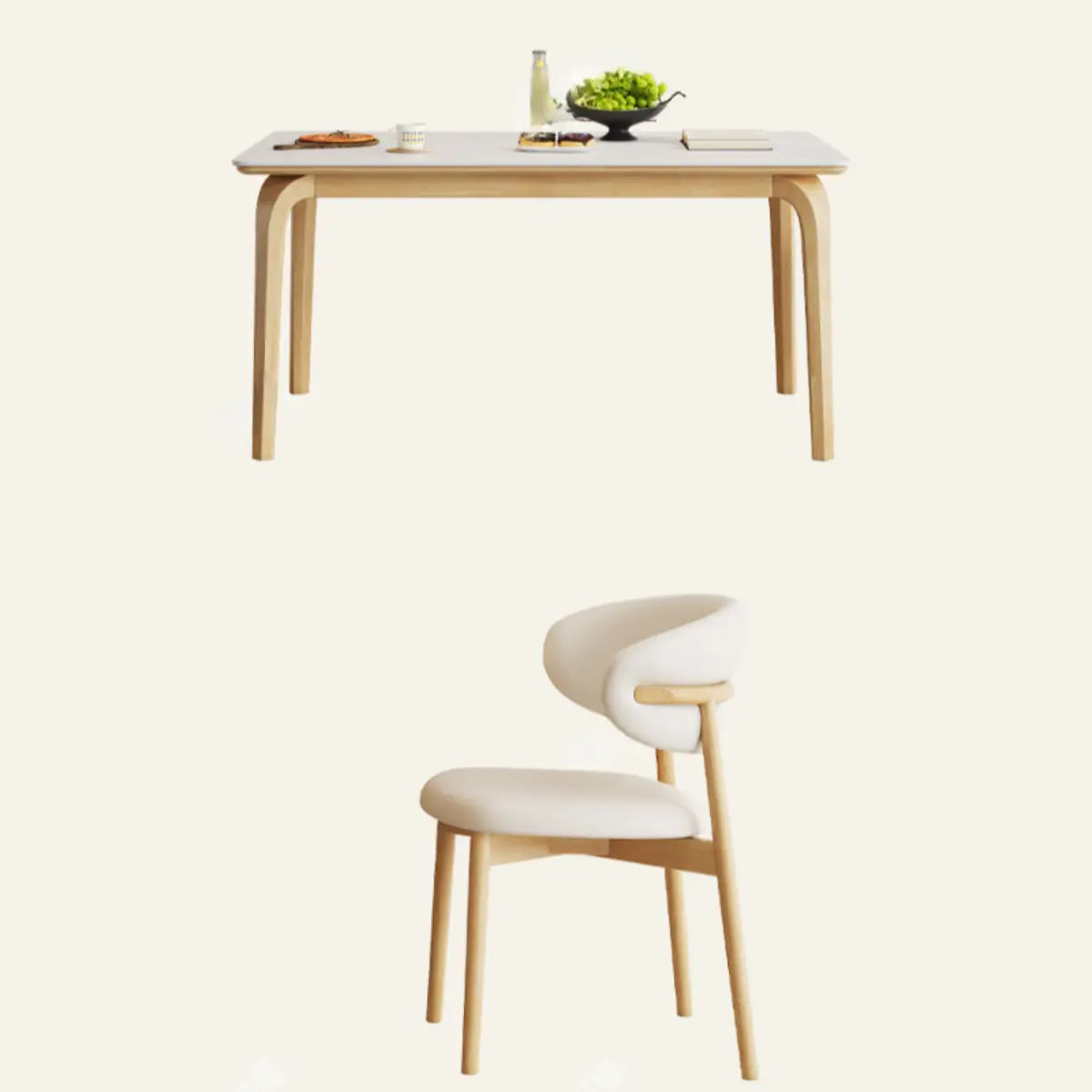 White Stone Rectangle Dining Table Set with 6 Chairs Image - 9