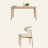 White Stone Rectangle Dining Table Set with 6 Chairs Image - 9