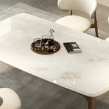 White Stone Rectangle Dining Table Set with Chairs Image - 7