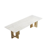 White Stone Rectangle Gold Sled Conference Desk for Six Image - 2