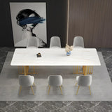 White Stone Rectangle Gold Sled Conference Desk for Six Image - 4