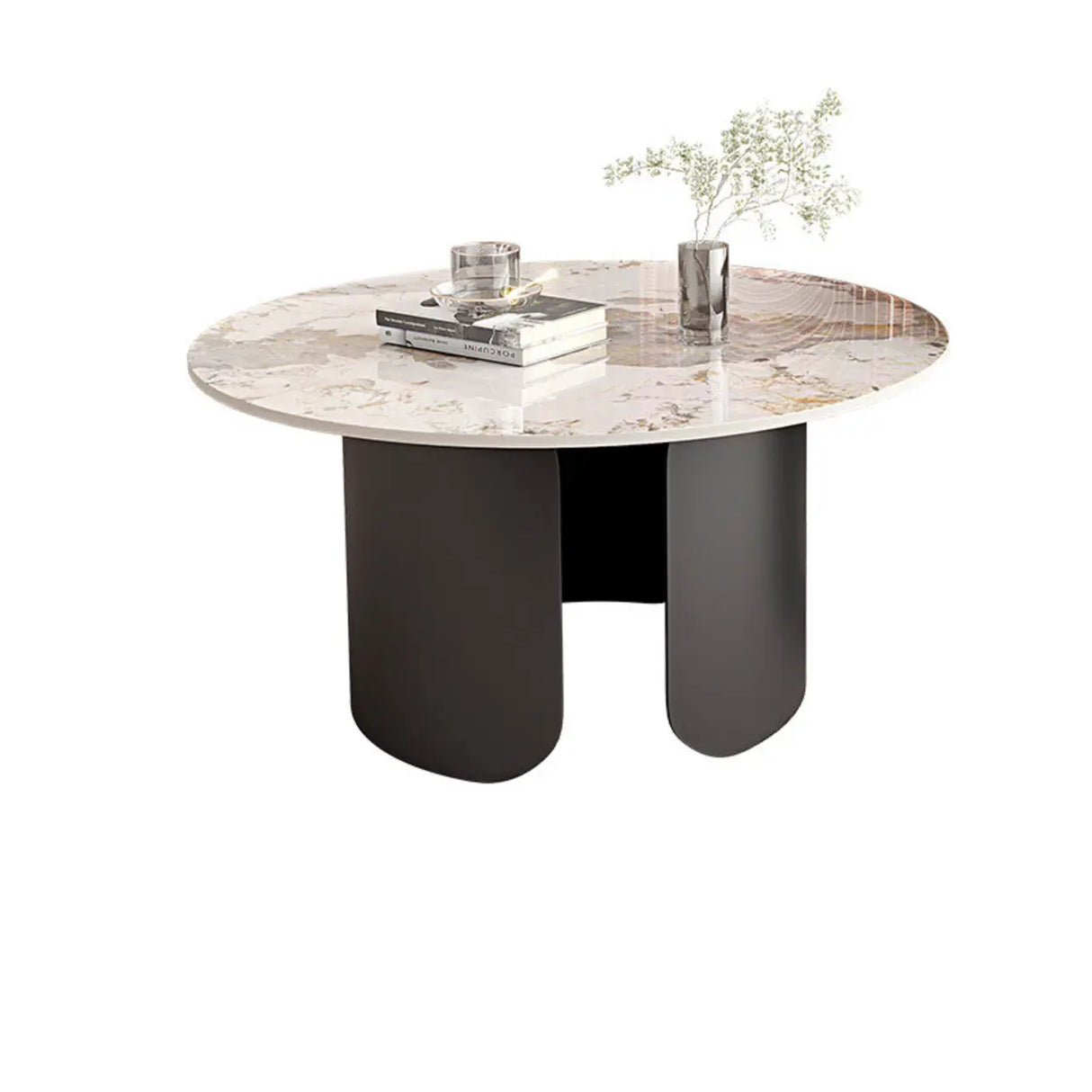 White Stone Round Black Iron Base Bunching Tables Image - 5