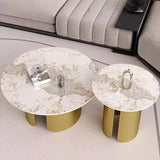 White Stone Round Black Iron Base Bunching Tables Image - 8