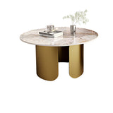 White Stone Round Black Iron Base Bunching Tables Image - 9