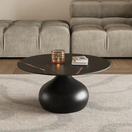 White Stone Round Metal Base Nesting Coffee Tables Image - 2