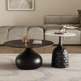 White Stone Round Metal Base Nesting Coffee Tables Image - 7