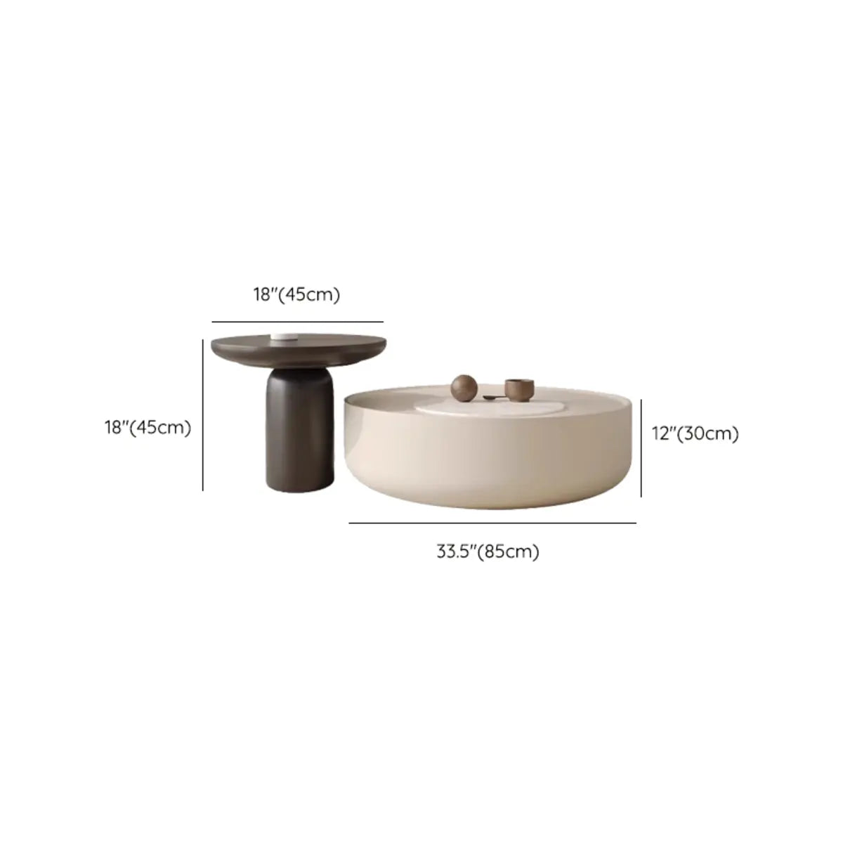 White Stone Round Tray Top Drawer Bunching Coffee Table 