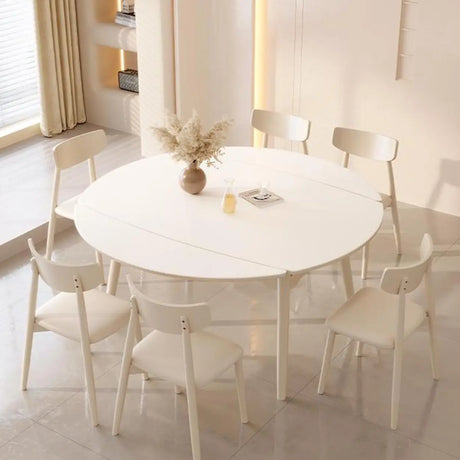 White Stone Tall Rectangular Modern Extendable Dining Table Image - 1