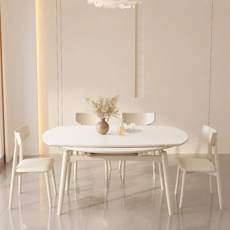 White Stone Tall Rectangular Modern Extendable Dining Table Image - 2