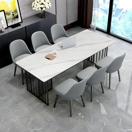 White Stone Top Steel Sled Conference Table 6-Person Image - 2