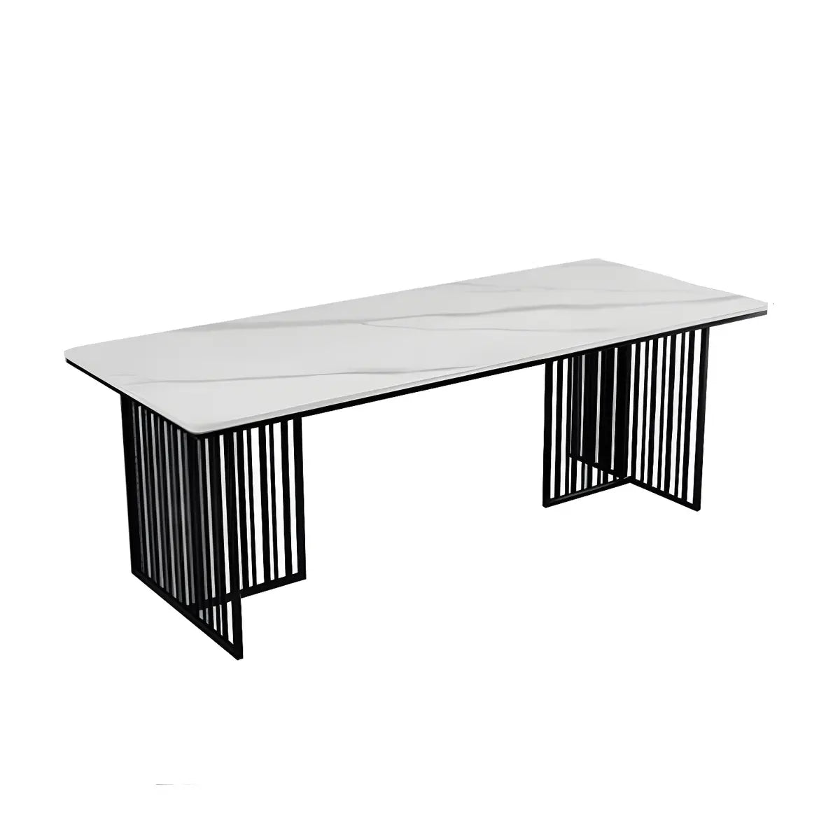 White Stone Top Steel Sled Conference Table 6-Person Image - 5