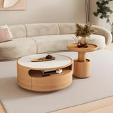 White Stone Tray Top Round Coffee Table with Storage Image - 1