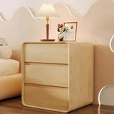 White Storage 3-Drawer Pine Wood Square Leather Nightstand Image - 12