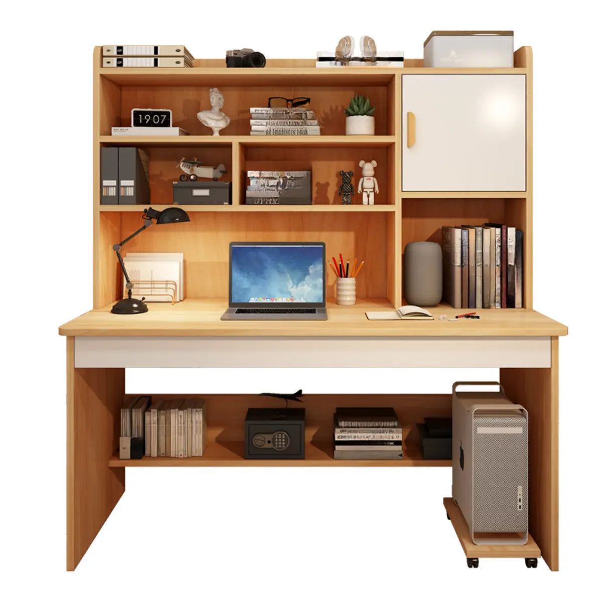 White Storage Large Office Furniture Set Desk with Hutch Image - 1