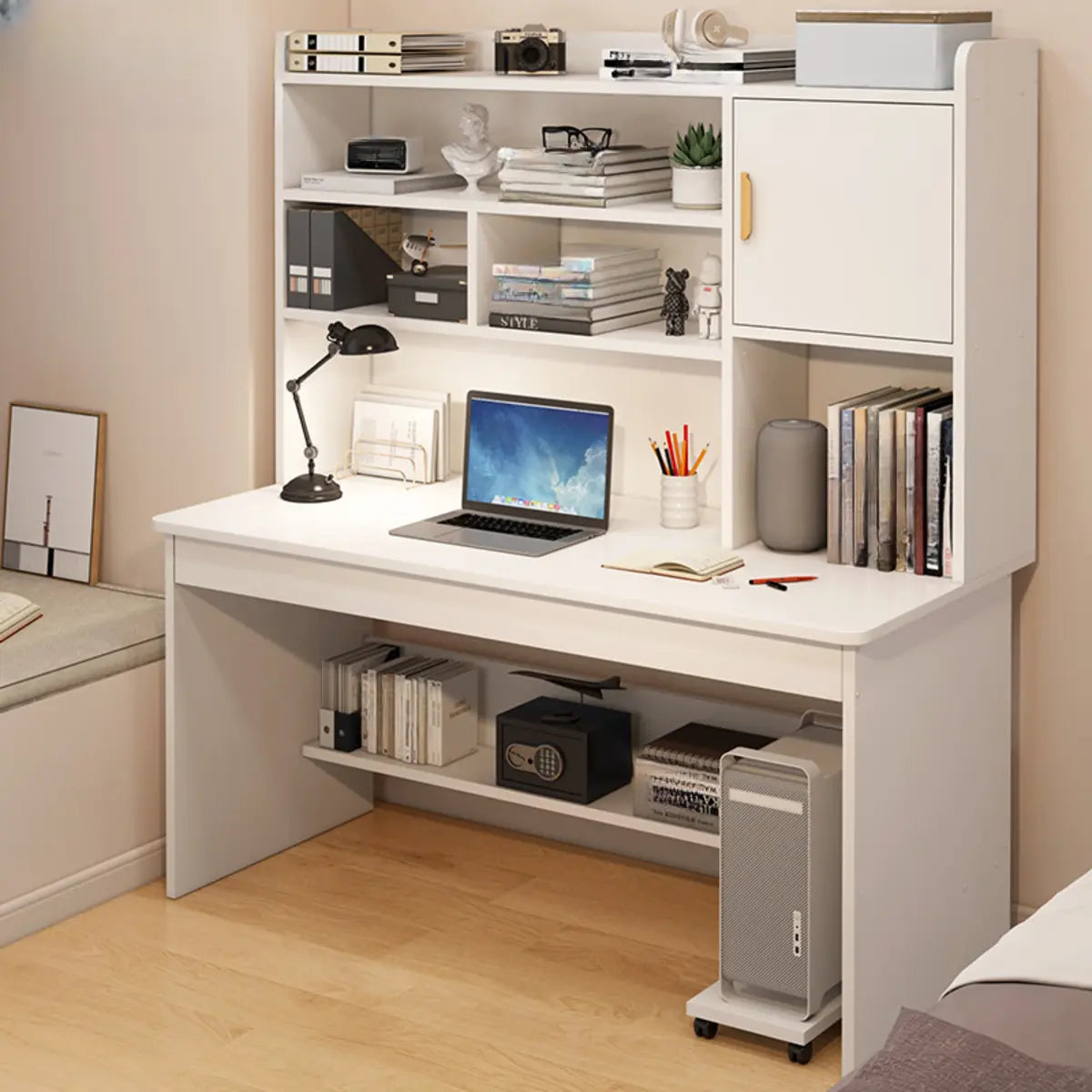 White Storage Large Office Furniture Set Desk with Hutch Image - 8