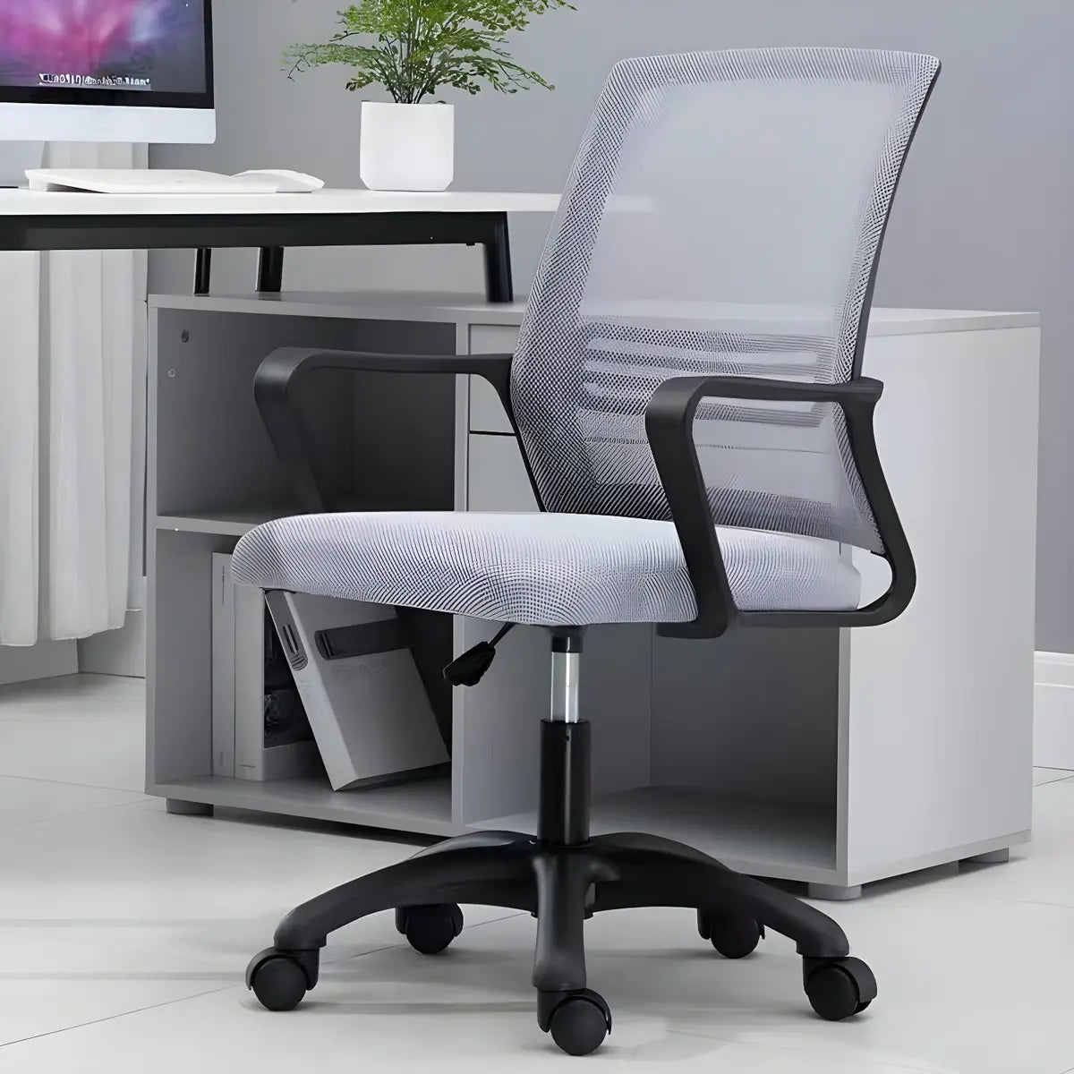 White Swivel Contemporary Mesh Ergonomic Office Chair Image - 11