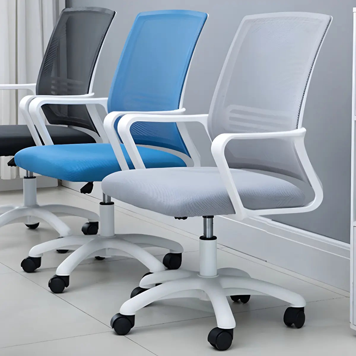 White Swivel Contemporary Mesh Ergonomic Office Chair Image - 29