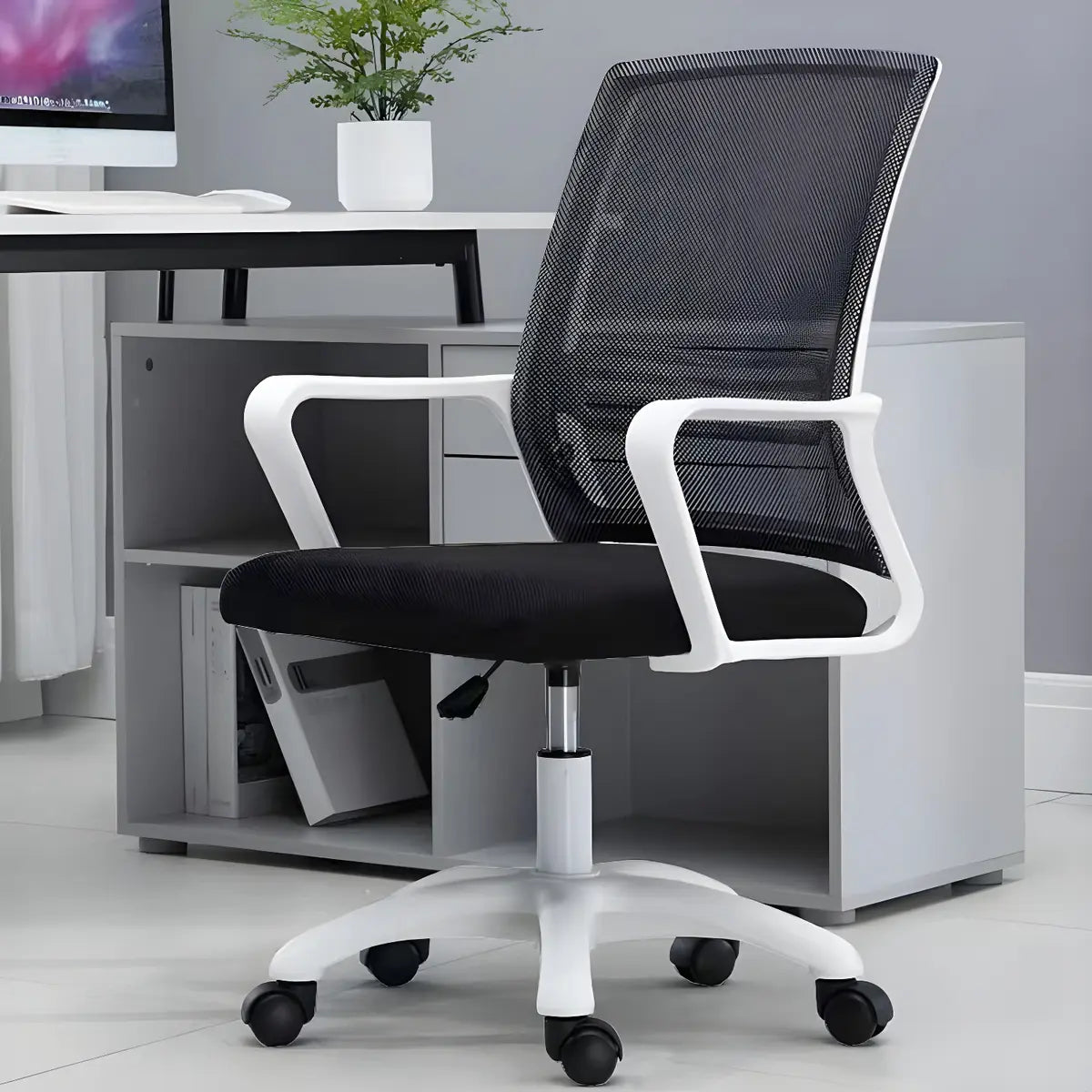 White Swivel Contemporary Mesh Ergonomic Office Chair Image - 46