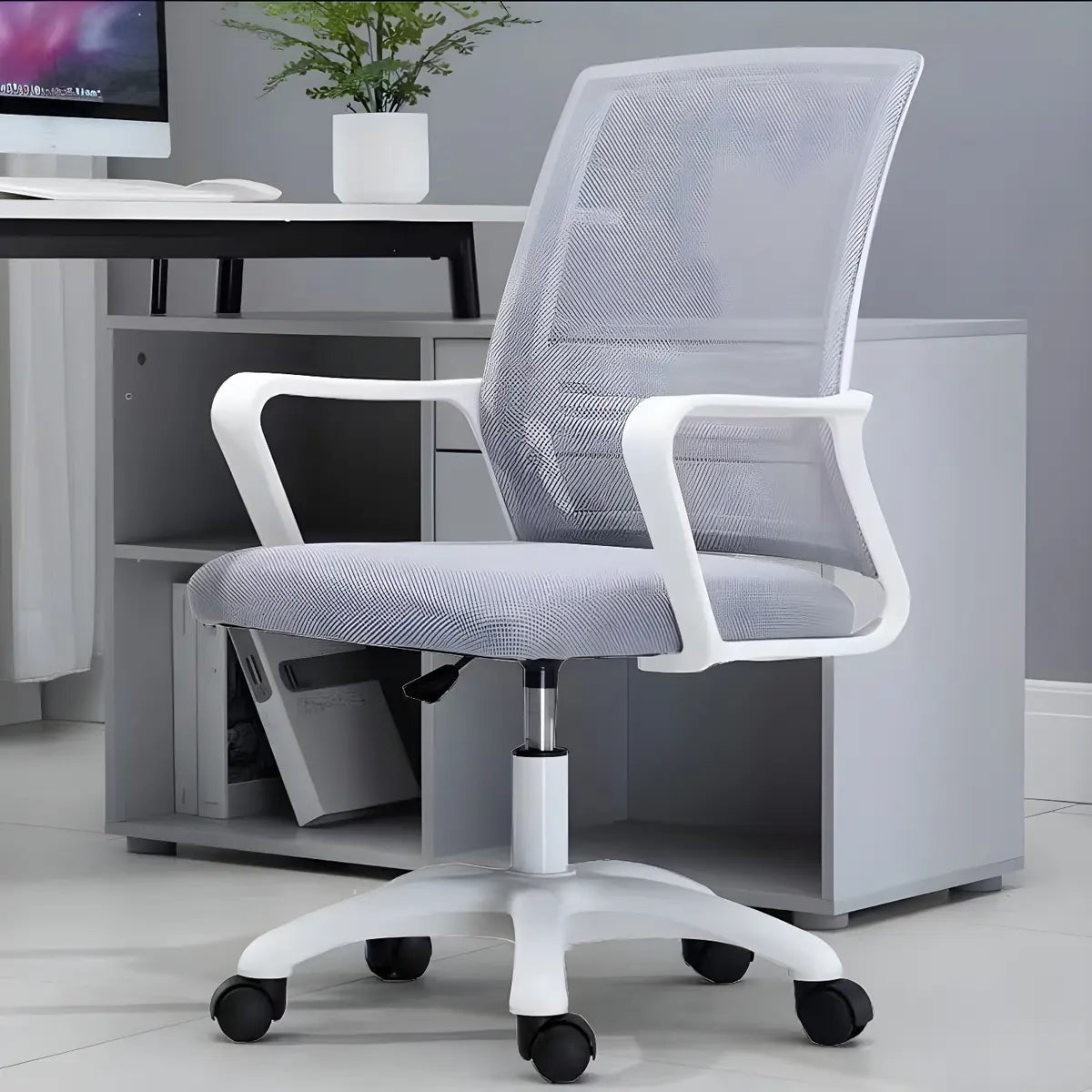 White Swivel Contemporary Mesh Ergonomic Office Chair Image - 51