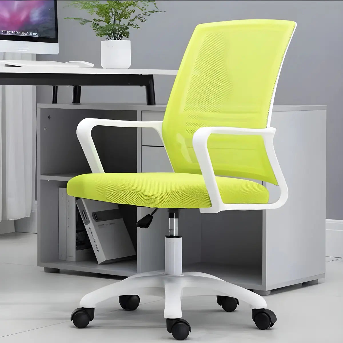 White Swivel Contemporary Mesh Ergonomic Office Chair Image - 66