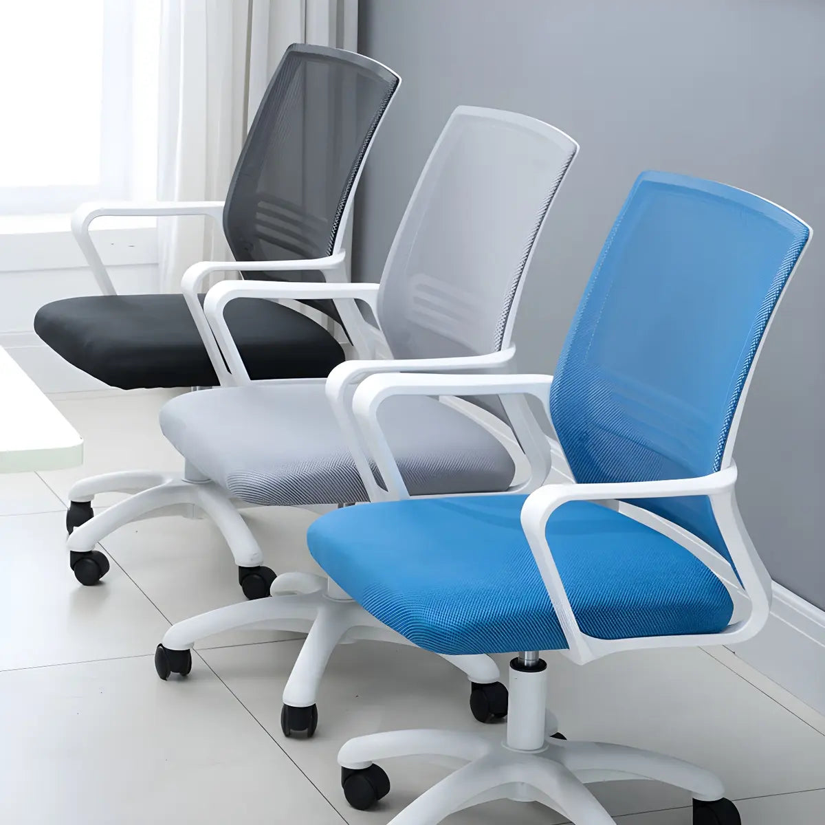 White Swivel Contemporary Mesh Ergonomic Office Chair Image - 8