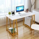 White Tableside Storage Shelf Trestle Computer Desk Image - 11