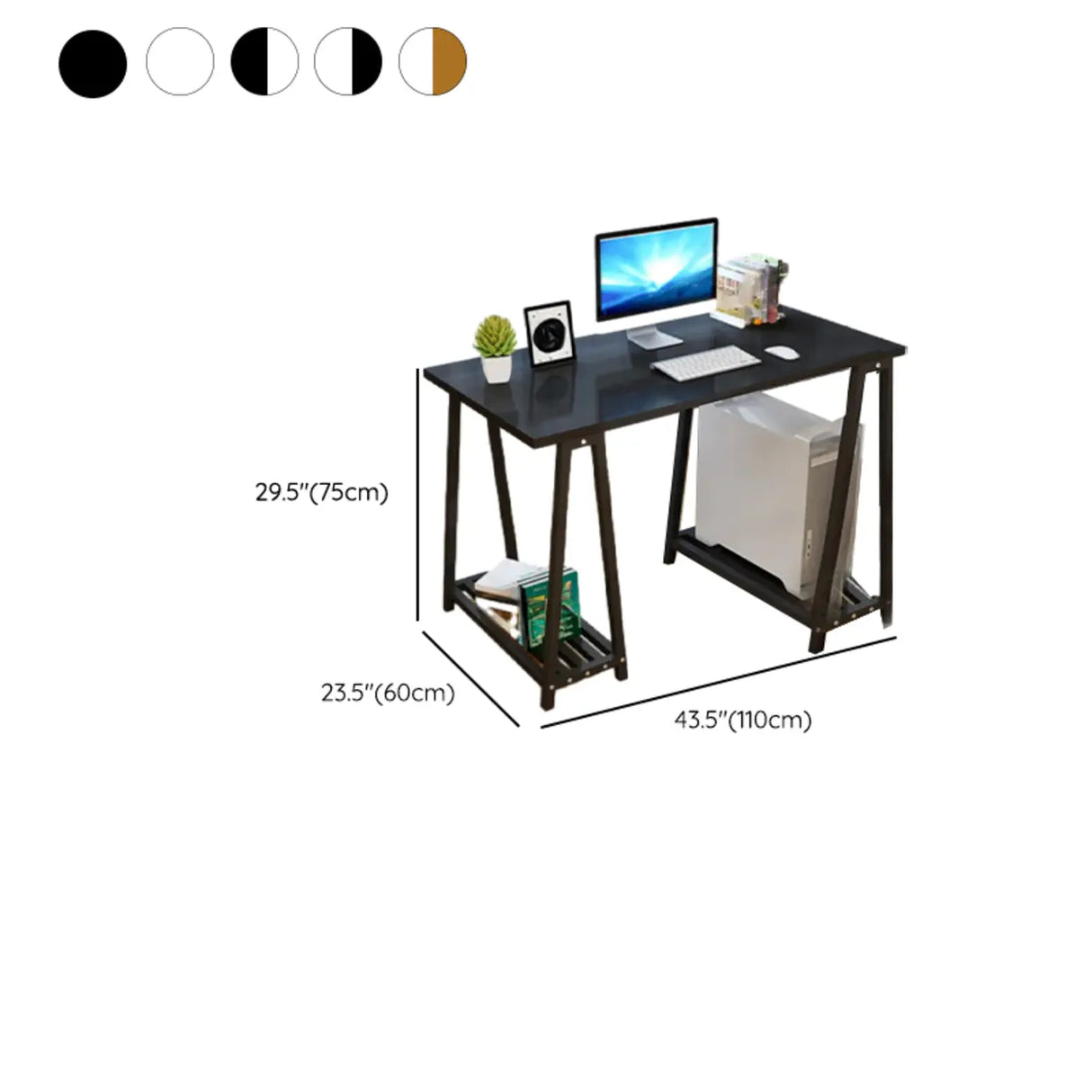 White Tableside Storage Shelf Trestle Computer Desk 