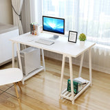 White Tableside Storage Shelf Trestle Computer Desk Image - 2